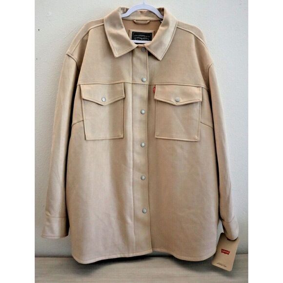 Levi’s LW2WS235 Women’s Plus Sz 3X Sand/Beige Faux Suede Collared Shacket - Picture 1 of 15